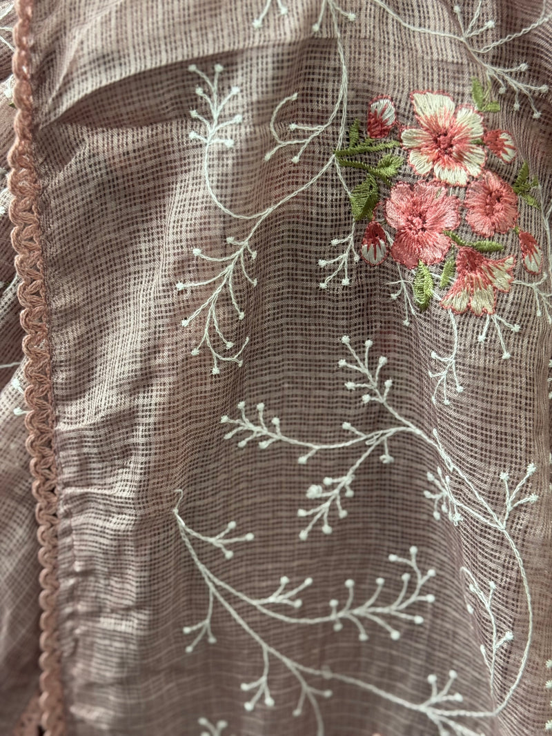 Soft kota checks saree with embroidery - SVPIRR DuskyMauve