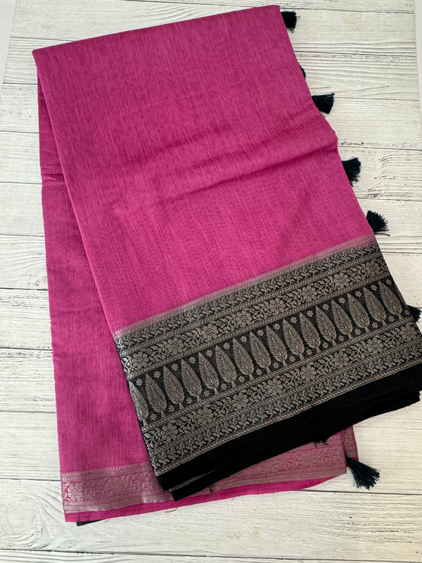 Jute linen sarees with contrast pallu & blouse MJL456
