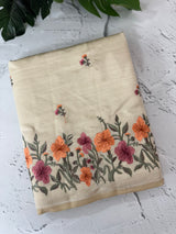 Blended tussar saree with embroidery- MSH890 Cream