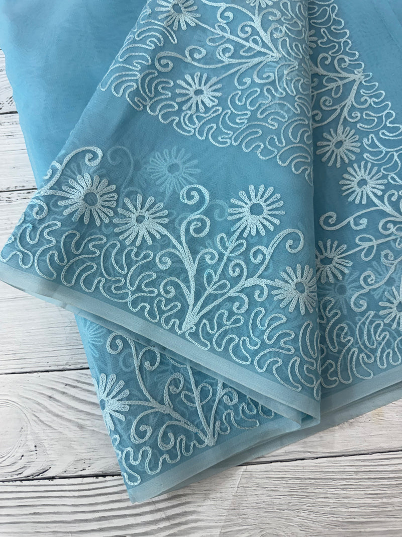 Semi organza saree with lace embroidery - MSH117 LightBlue
