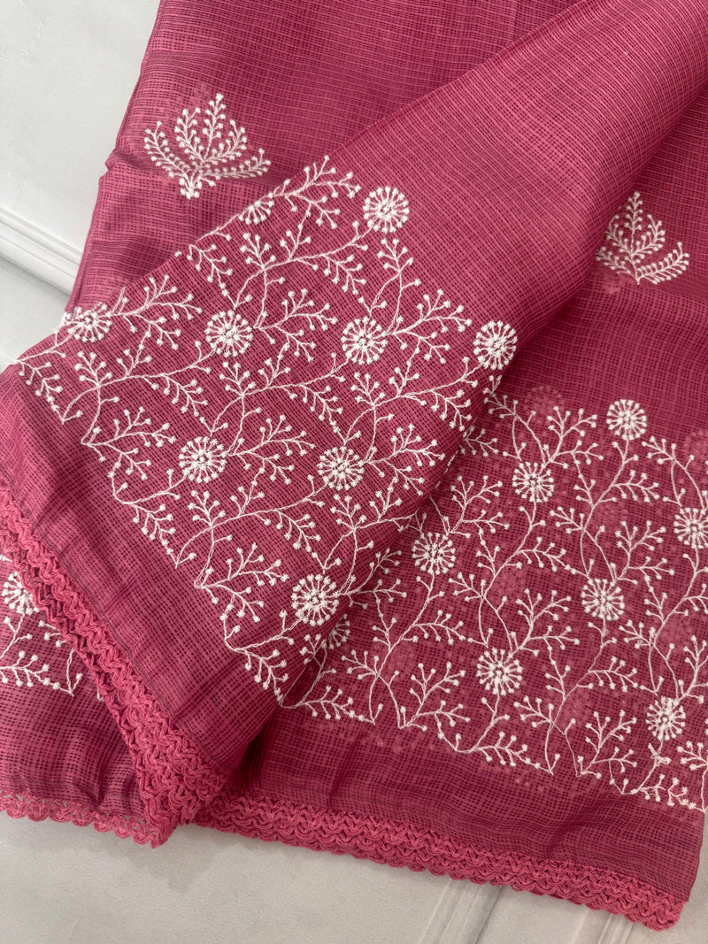 Kota checks saree with embroidery SVTS31 Pink