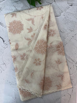 Mul chanderi tissue applique work saree MSH139 (1)- Offwhite