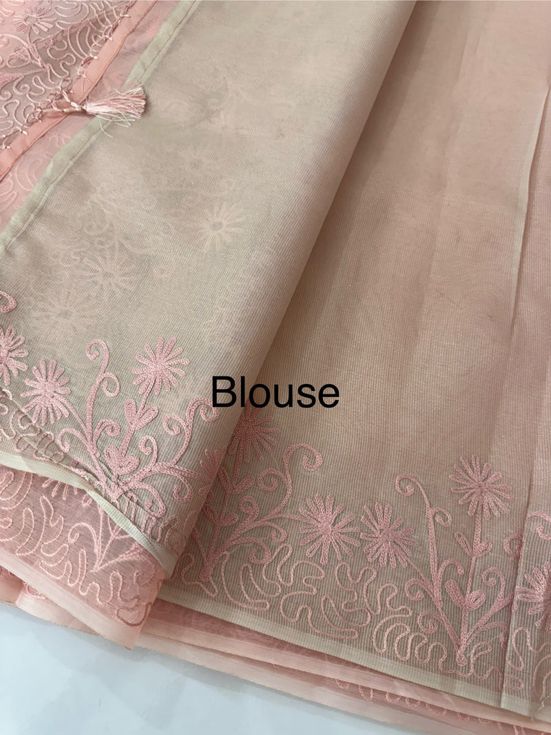 Semi organza saree with lace embroidery MSH117- PastelPeach