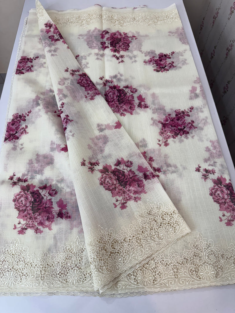 Cutwork Soft kota silk saree with digital prints MSH121