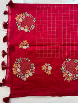 Crushed Blended tussar silk saree with embroidery- SNFCYEY DARKPINK