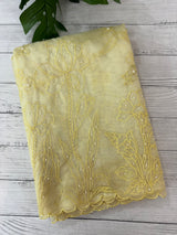 Organza saree with embroidery and pearl work - MSK54- LimeYellow