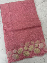 Soft Organza saree with thread work and tissue applique borders - MCW605 PastelPink