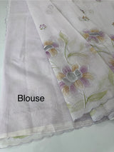 Supernet saree with embroidery and handpainting MSH104- PastelLavender