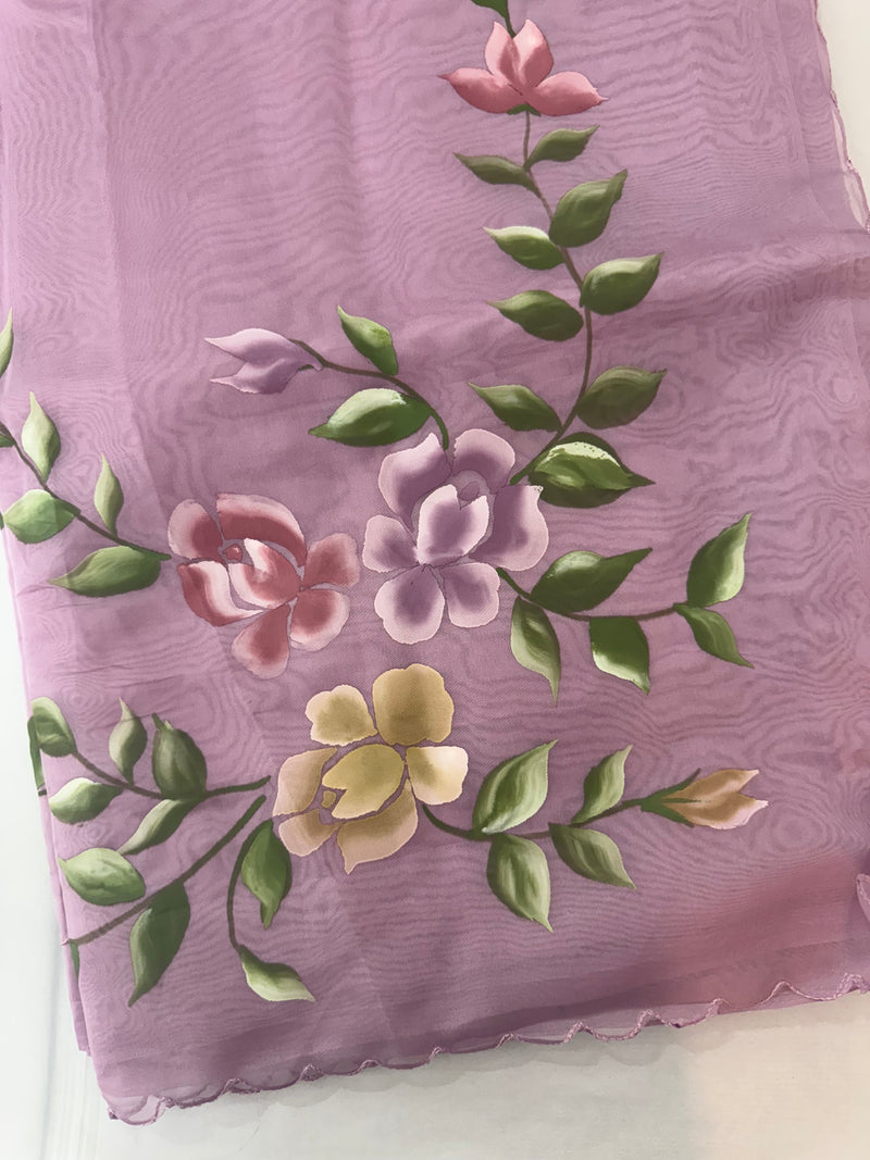 Handpainted soft organza saree SSKW18- Mauve