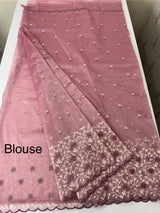 Glassy tissue organza saree with embroidery FKSF133- OnionPink