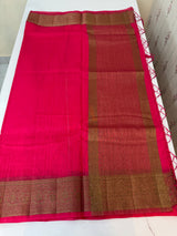 Jute silk saree with antique zari weaving MJL399 Fuchsia Pink