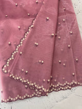 Glassy tissue organza saree with embroidery FKF121- Onion Pink