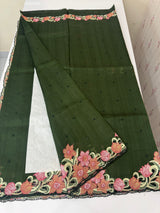 Cutwork Blended Matka Tussar silk saree MS6795 - Green