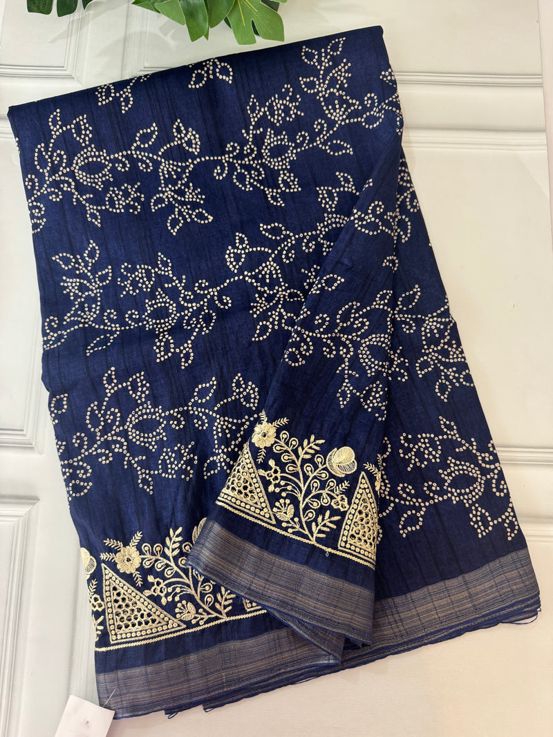 Blended Bandhani tussar silk saree with cutwork MTBF316