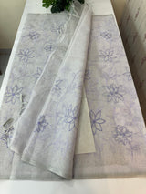 Tissue Linen Saree with embroidery MRS786 - Pastel Lavender
