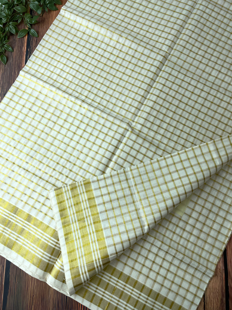 Kerala cotton saree - Gold checks