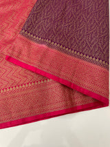 Banarasi semi katan saree with contrast border SHKNTNM- Purple to Pink
