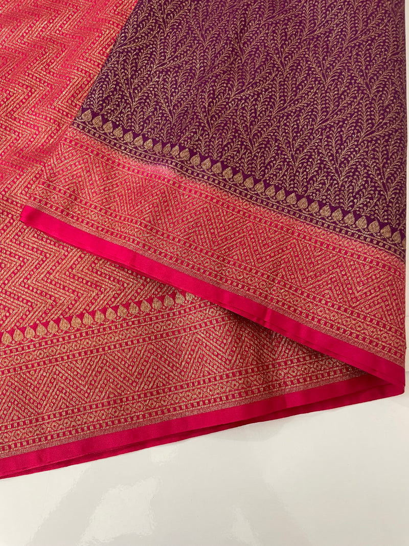 Banarasi semi katan saree with contrast border SHKNTNM- Purple to Pink