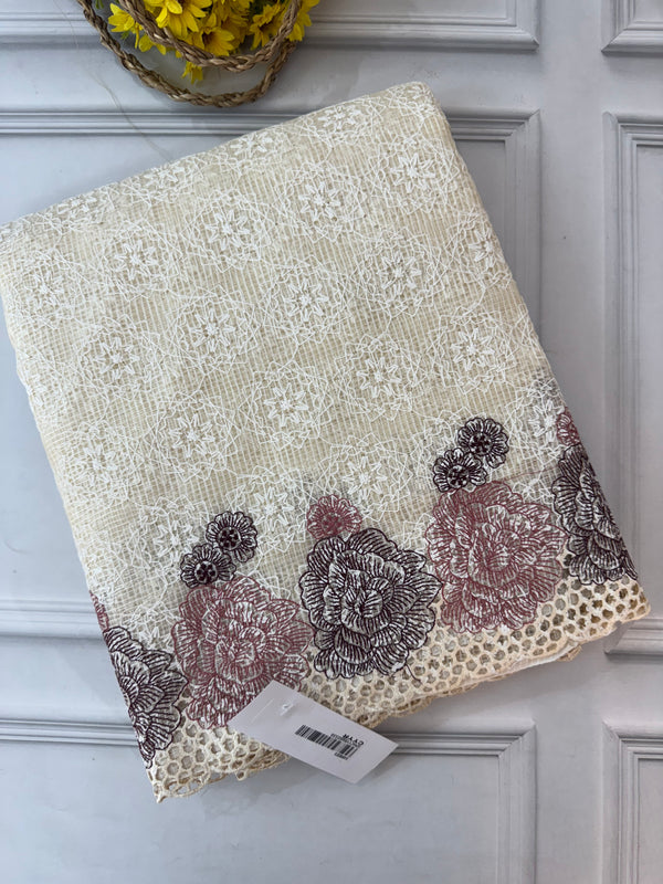 Cutwork Phulkari NetKota Embroidery saree - OffWhite