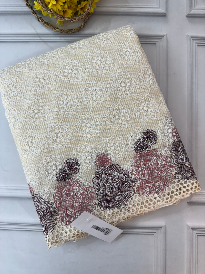 Cutwork Phulkari NetKota Embroidery saree - OffWhite