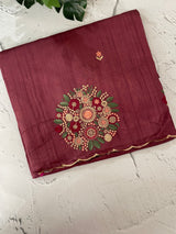 Blended art tussar silk saree with embroidery- MS1090 Burgundy