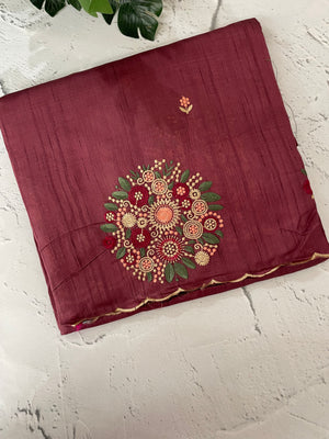 Blended art tussar silk saree with embroidery- MS1090 Burgundy