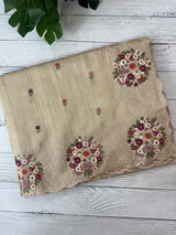 Blended tussar silk saree with embriodery - MSS564 - Beige