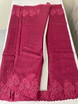 Crushed Matka Blended Tussar silk saree with embroidery MS4890- Cranberry