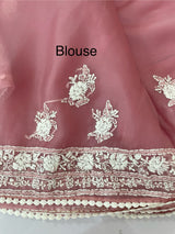 Chikankari Georgette - Organza saree with  MS15768 PeachPink