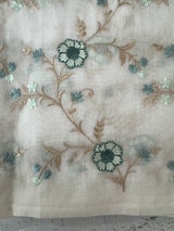 White Kota Supernet saree with embroidery MSH153 - White to Blue