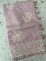Kota silk saree with chikankari work  MSK334 Pasel OnionPink
