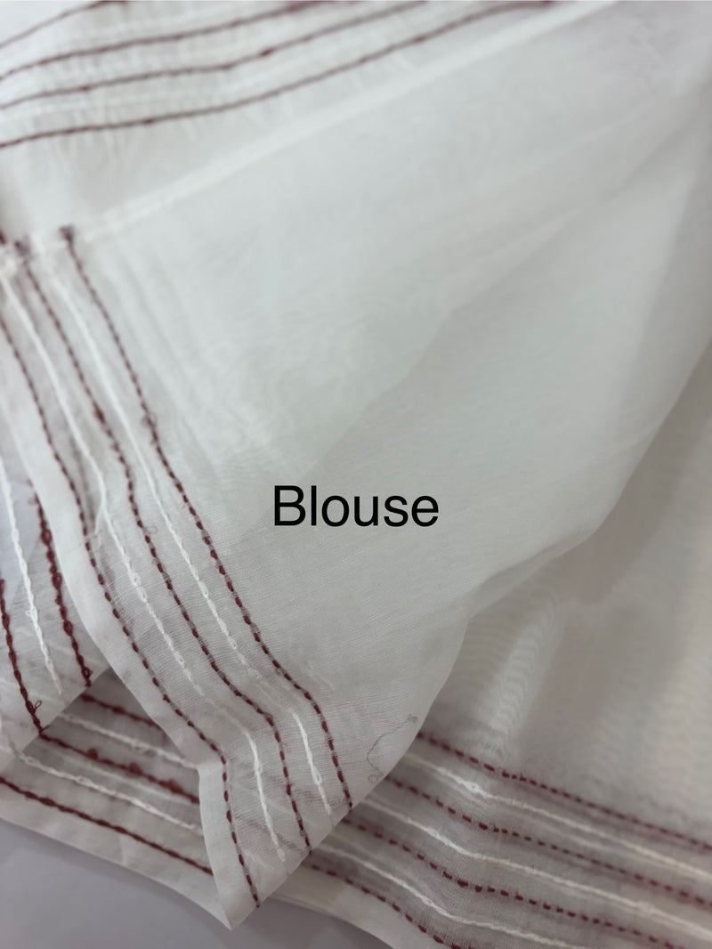 Kota Chanderi saree with kanta embriodery borders and  applique work on pallu MCBS699- White to DuskyPeach