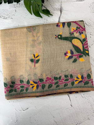 Jamdani silk Cotton Saree with peacock motifs  MSJ788 (2)