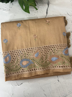 Cutwork Blended tussar saree MSH228 Chiku