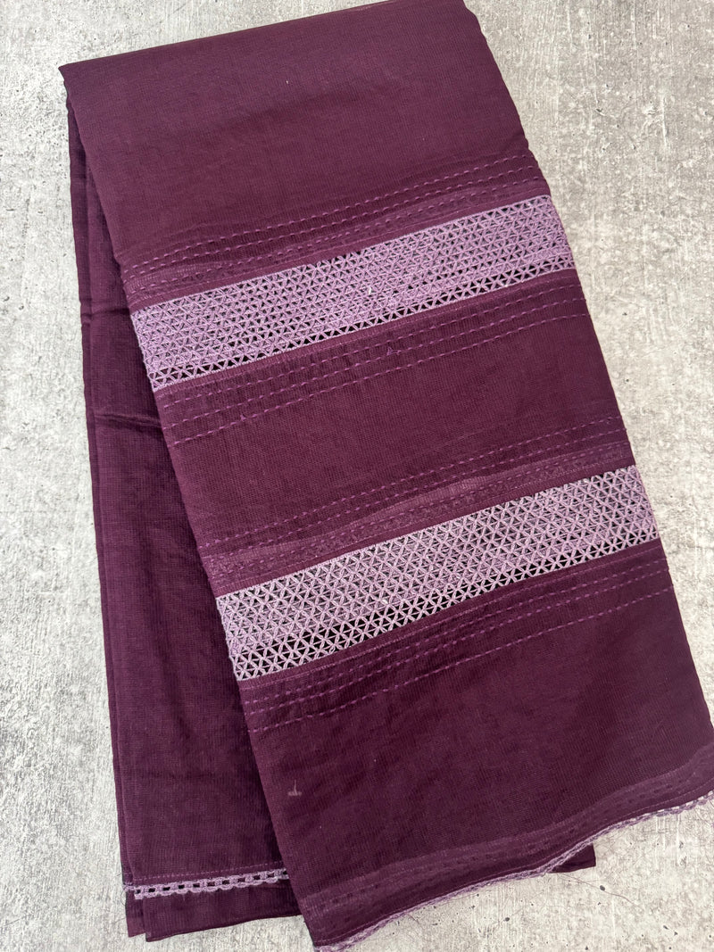 Supernet saree with crochet work and lace border MCJ5433 Wine