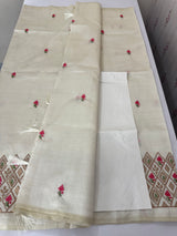 Blended tussar saree with embriodery - MS8698 PearlCream