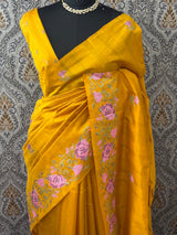 Blended tussar silk saree with cross stitch embroidery- MS78911