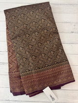 Banarasi semi katan saree with contrast border SHKNTNM- Black to Wine