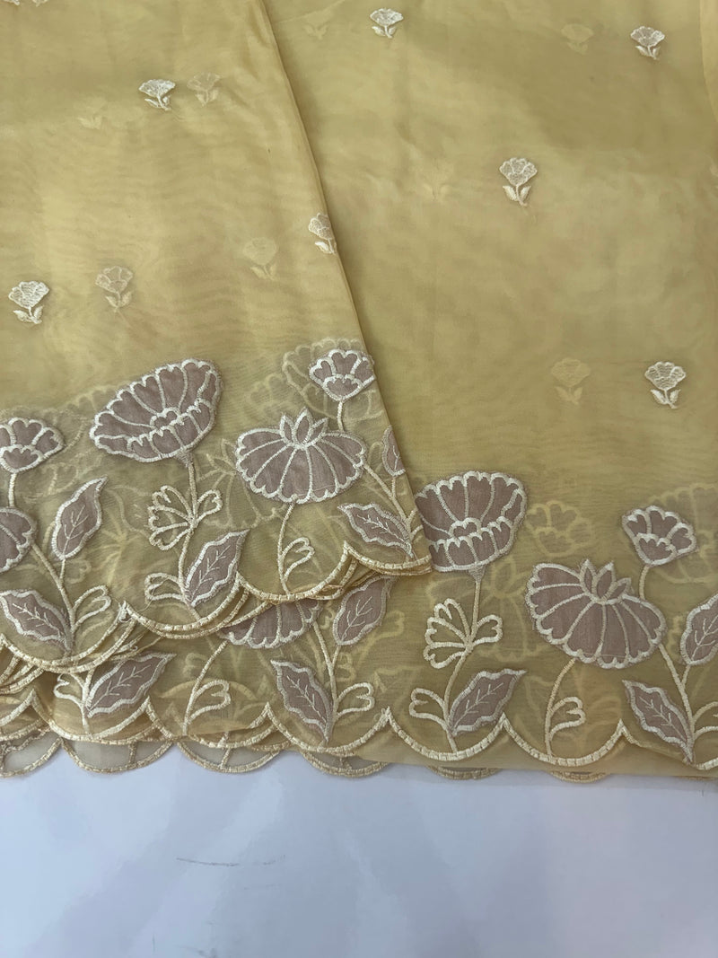 Viscose Organza saree with applique work-MSH103 CreamyYellow