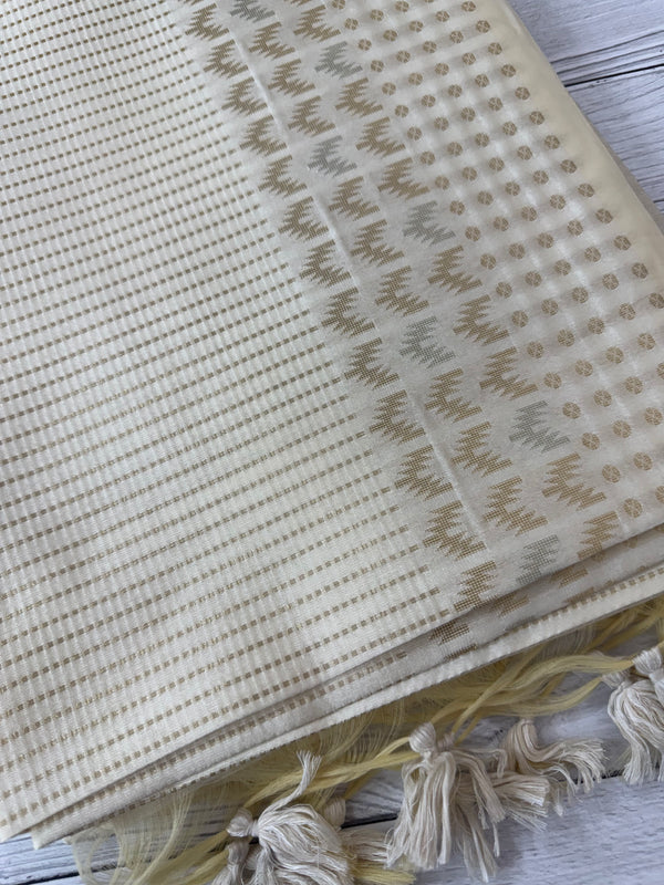 Soft Chanderi viscose silk saree with zari weaving MS1801- Cream