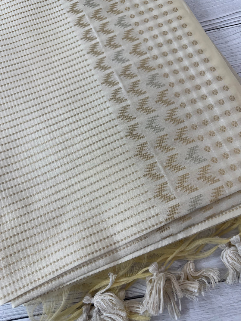 Soft Chanderi viscose silk saree with zari weaving MS1801- Cream