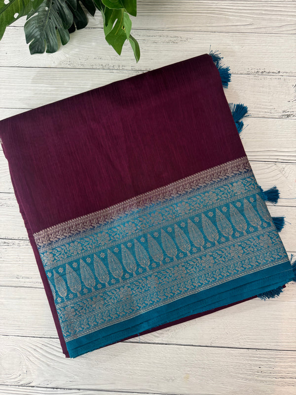 Jute linen sarees with contrast pallu & blouse MJL456