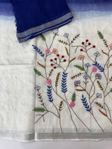 Linen blend Saree with hand embriodery MLS611