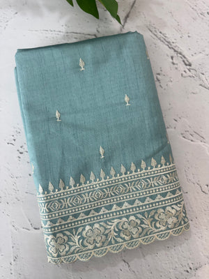 Tussar finish soft silk saree with white thread embroidery MTS567 PastelBlue