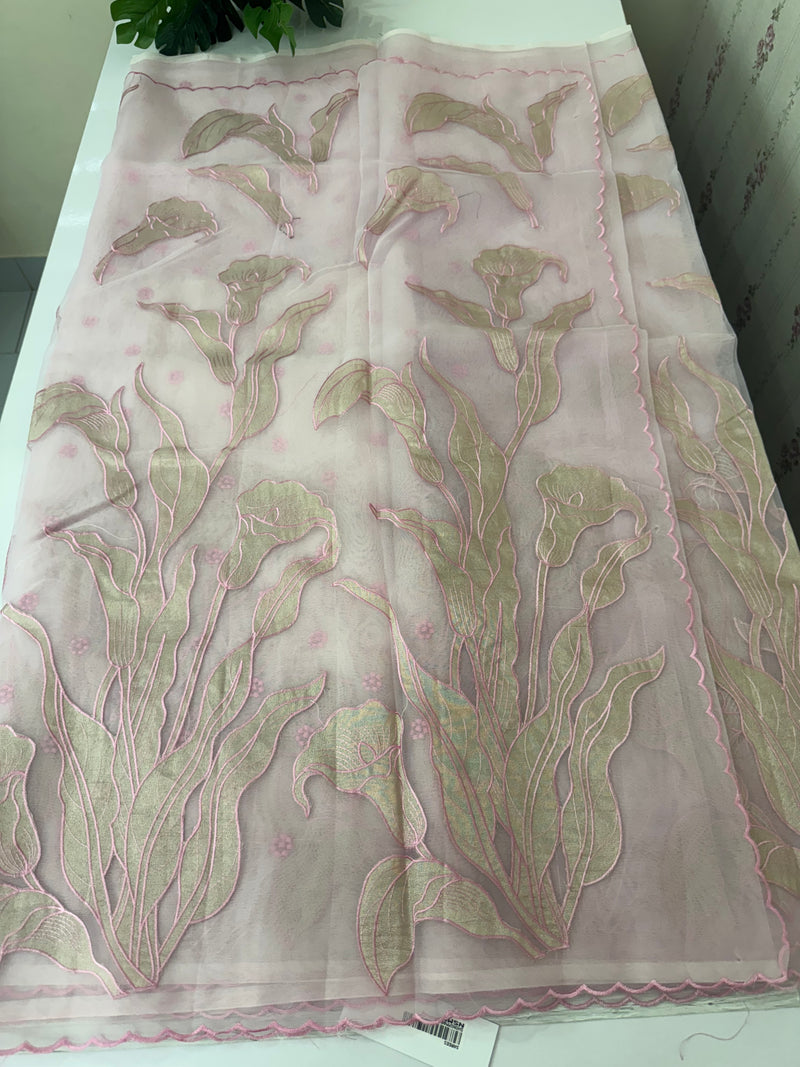 Organza saree with tissue applique work MS5081 Pastel Pink