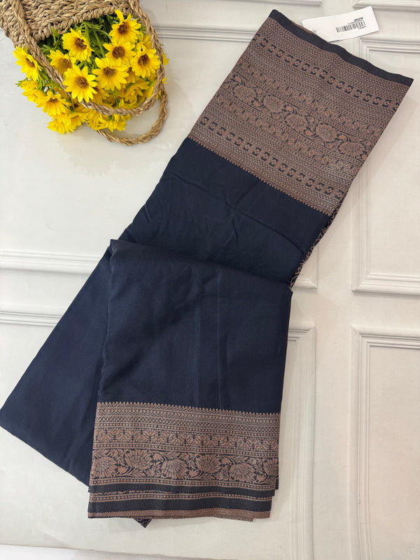 Crepe chiffon saree with brocade blouse - MS1134 Black