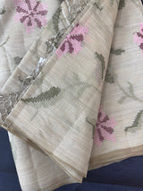 Soft semi tussar silk saree with cross stitch embroidery-MSCS638