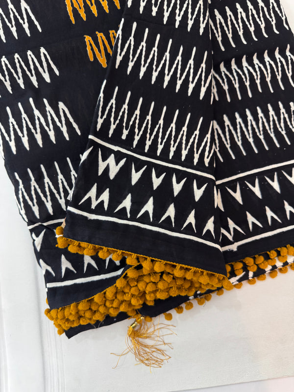 Pure mul mul cotton hand block printed saree SKRTHT