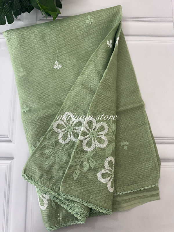 Soft kota checks saree with embroidery MSKC349 LightGreen