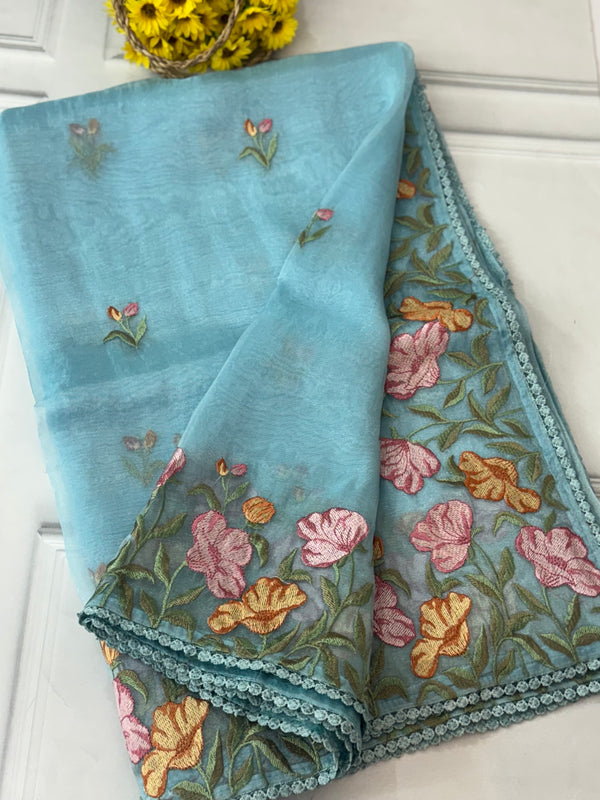 Tissue Organza saree MS14717- Blue